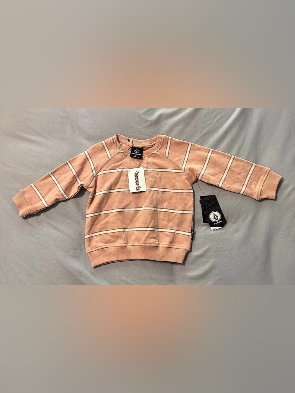 Volcom Striped Sweatshirt in Peach & White Size 18M NWT